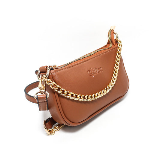Faux Leather Chain Crossbody Handbag – Camel