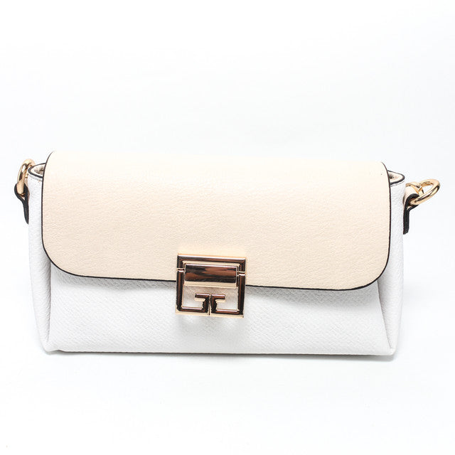 Faux Leather Chain Shoulder Handbag – White & Beige
