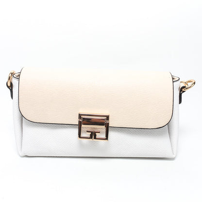 Faux Leather Chain Shoulder Handbag – White & Beige