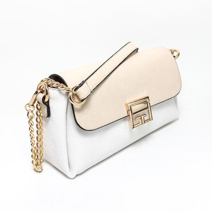 Faux Leather Chain Shoulder Handbag – White & Beige