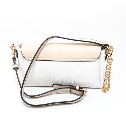 Faux Leather Chain Shoulder Handbag – White & Beige