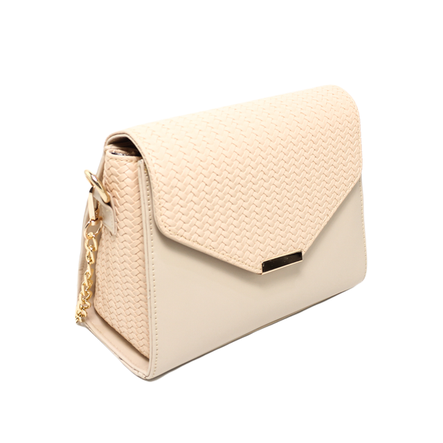 Faux Leather Shoulder Handbag – Beige