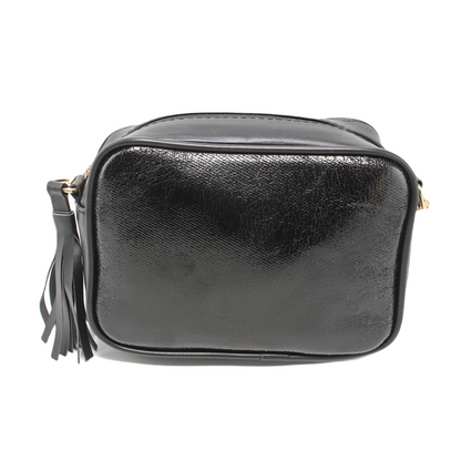 Faux Leather Crossbody Handbag - Black
