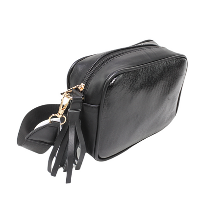 Faux Leather Crossbody Handbag - Black