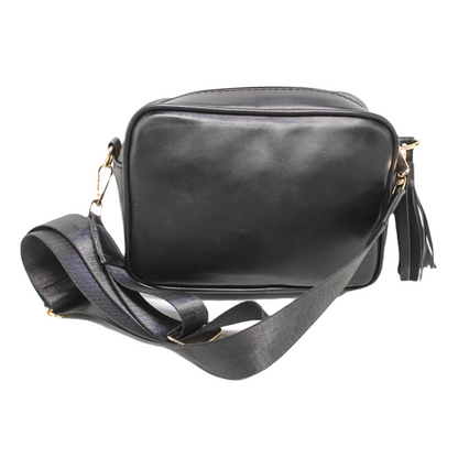 Faux Leather Crossbody Handbag - Black