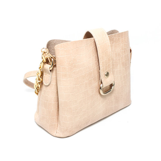 Faux Leather Elegant Handbags - Beige