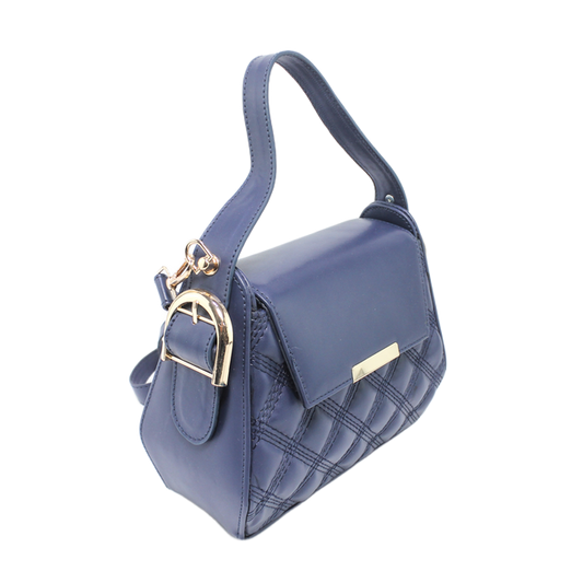 Faux Leather Mini Hand Bag - Navy Blue