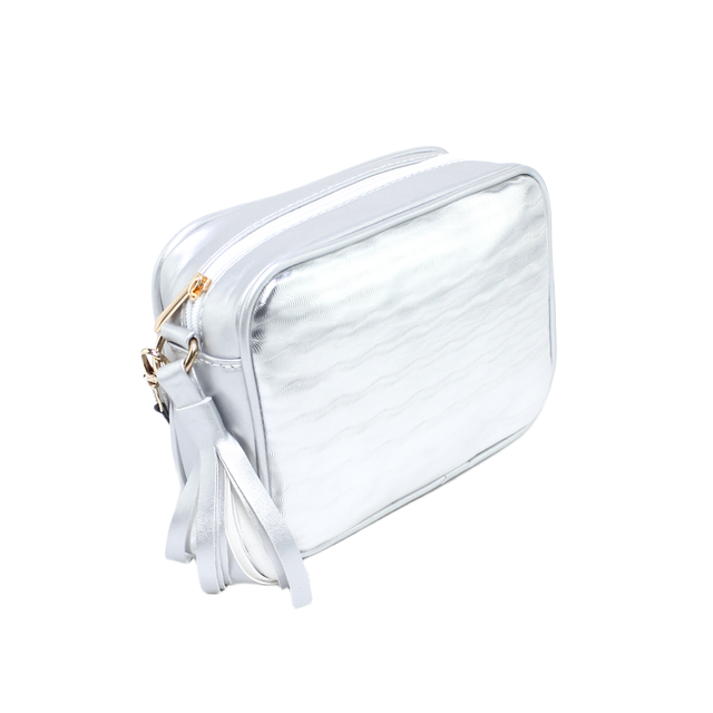 Faux Leather Mini Cross Bag - Silver