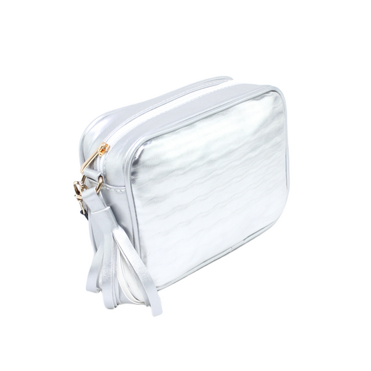 Faux Leather Mini Cross Bag - Silver