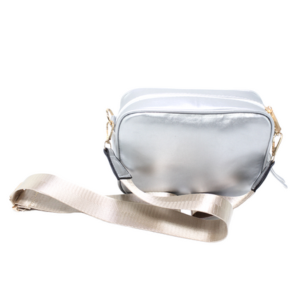 Faux Leather Mini Cross Bag - Silver