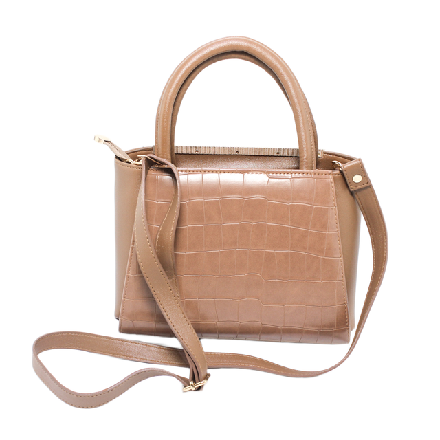 Faux Leather Croc-Embossed Hand bag - Light Brown