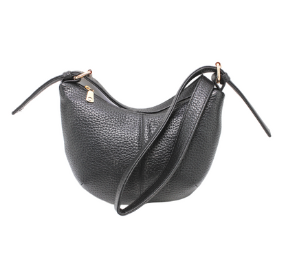 Faux Leather Sleek Shoulder Bag - Black