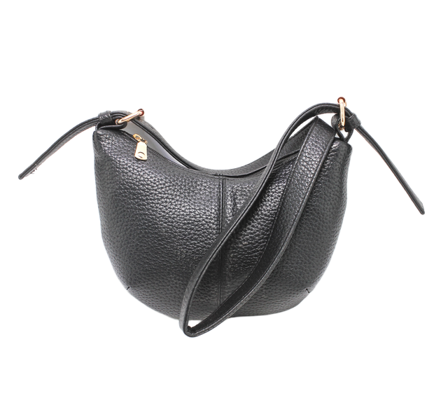 Faux Leather Sleek Shoulder Bag - Black