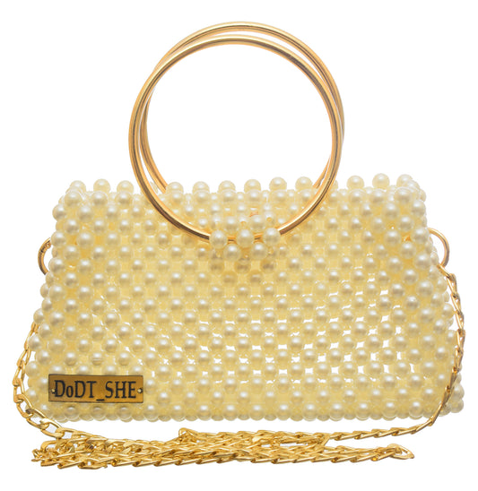 White Rectangular Bag with Long Gold Handle
