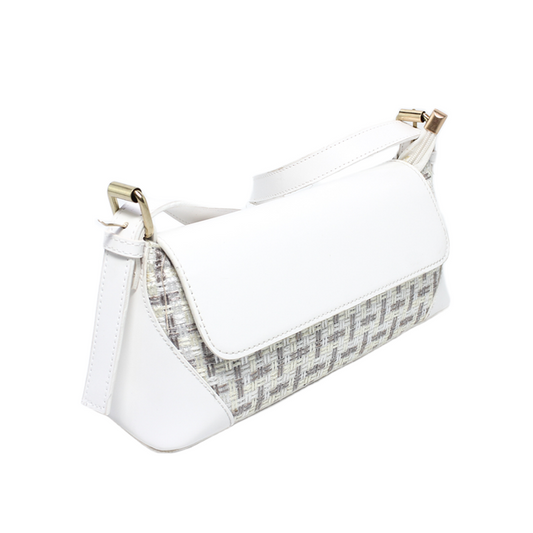 Faux Leather Structured Shoulder Bag - White