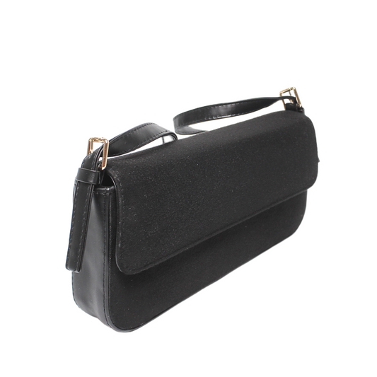 Faux Leather Textured Shoulder Bag – Black