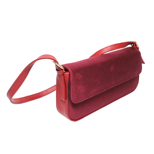 Faux Leather Textured Shoulder Bag – Burgundy