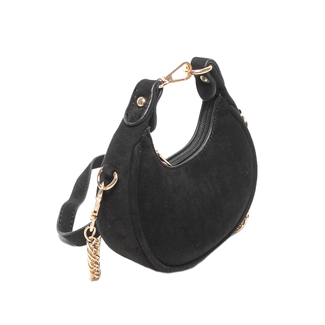 Suede Crescent Hobo Bag - Black