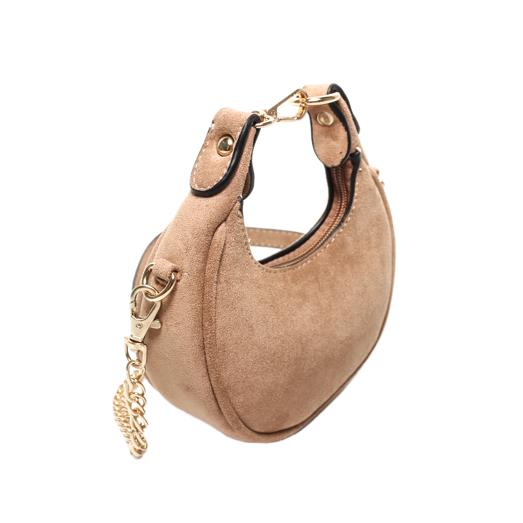 Suede Crescent Hobo Bag - Light Brown