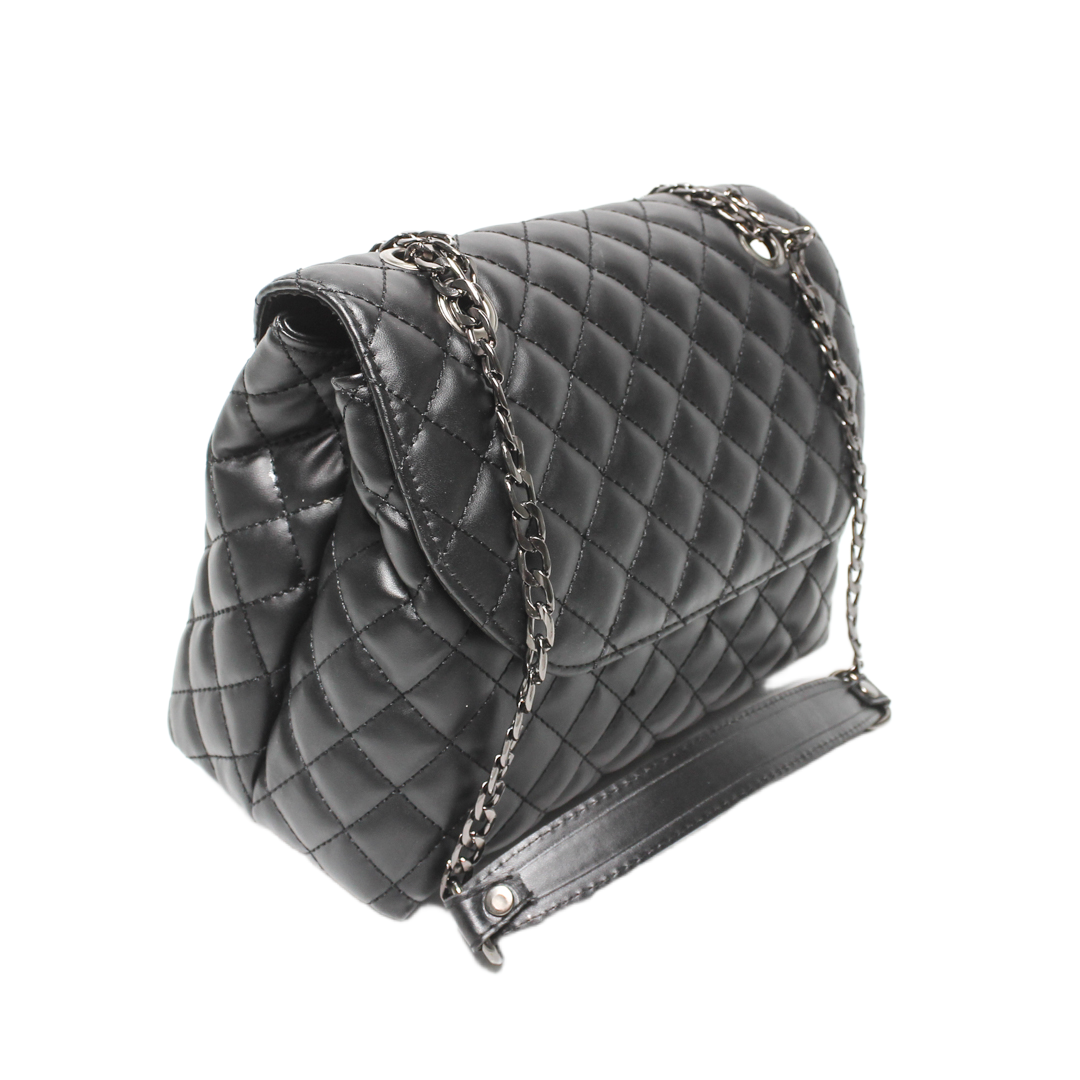 Quilted Chain Cross Bag - Black