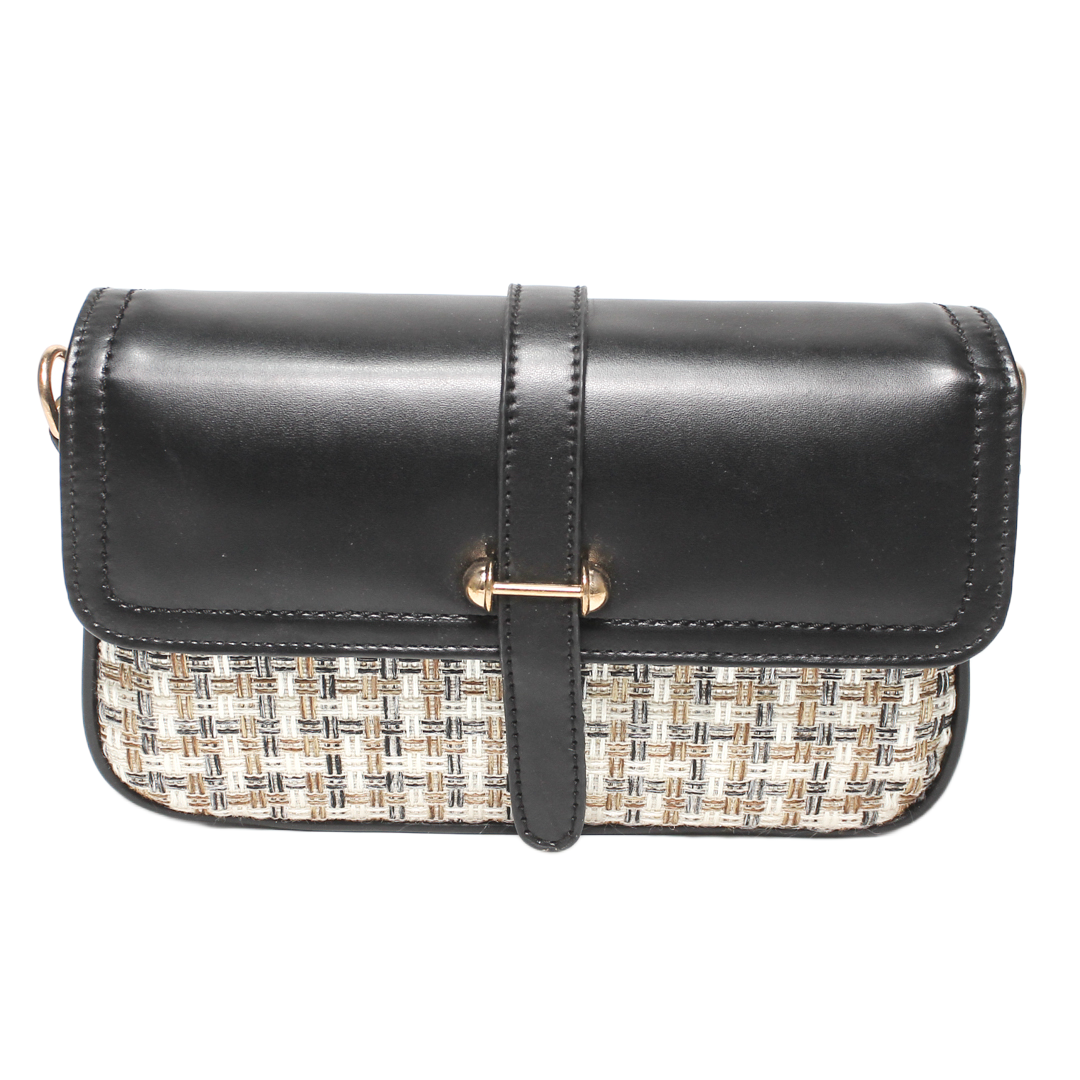 Woven Flap Cross Bag - Black