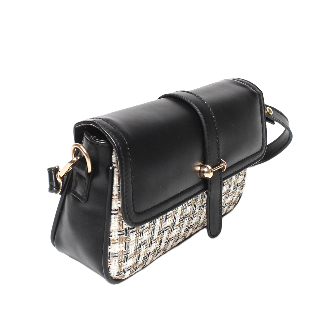 Woven Flap Cross Bag - Black