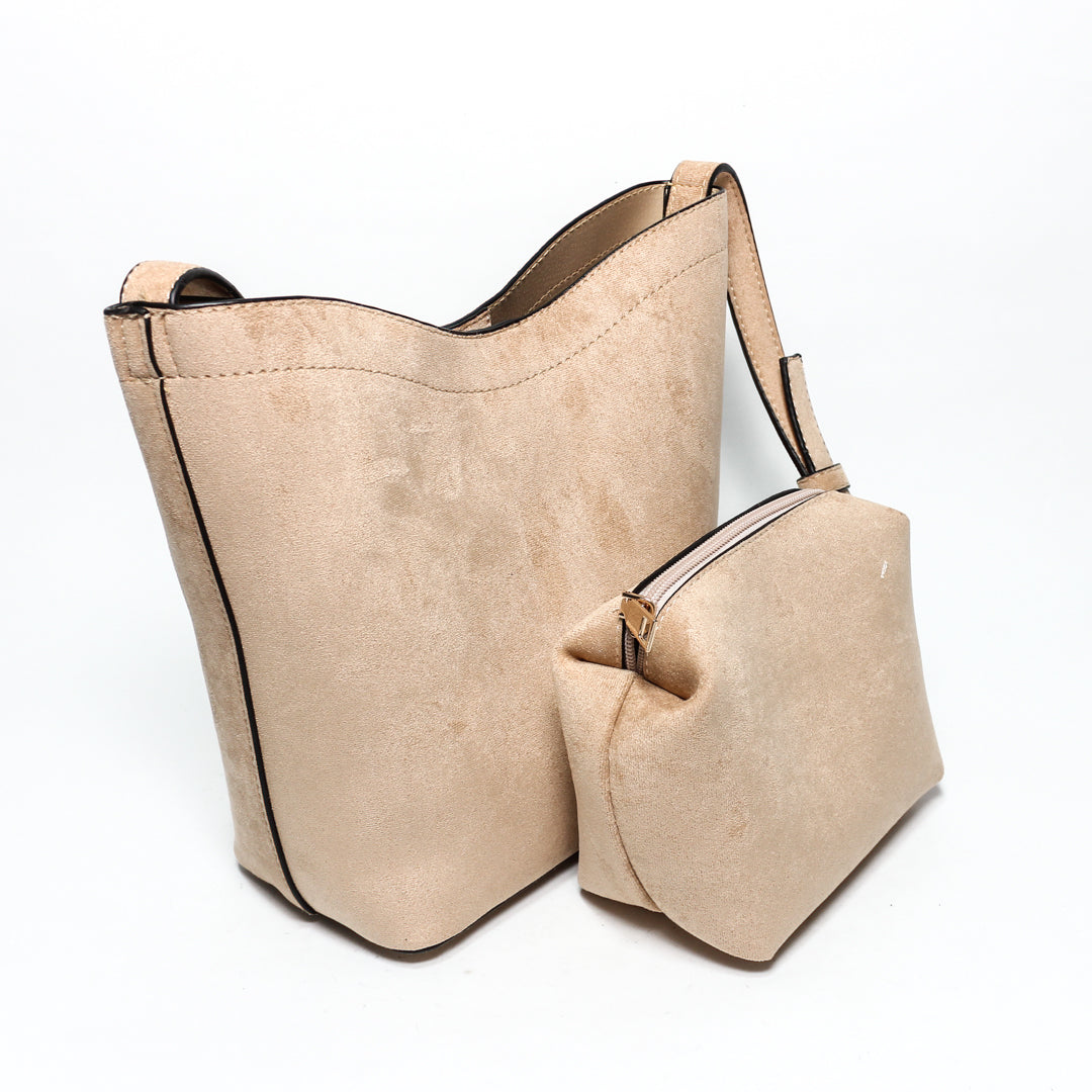Suede Tote Bag Set - Beige
