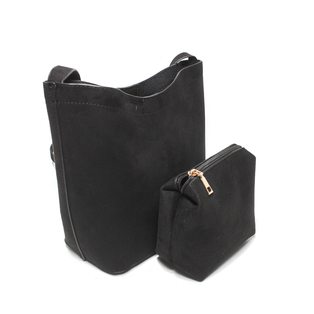 Suede Tote Bag Set - Black