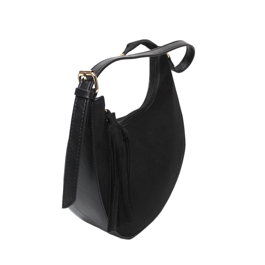 Tassel Hobo Bag - Black