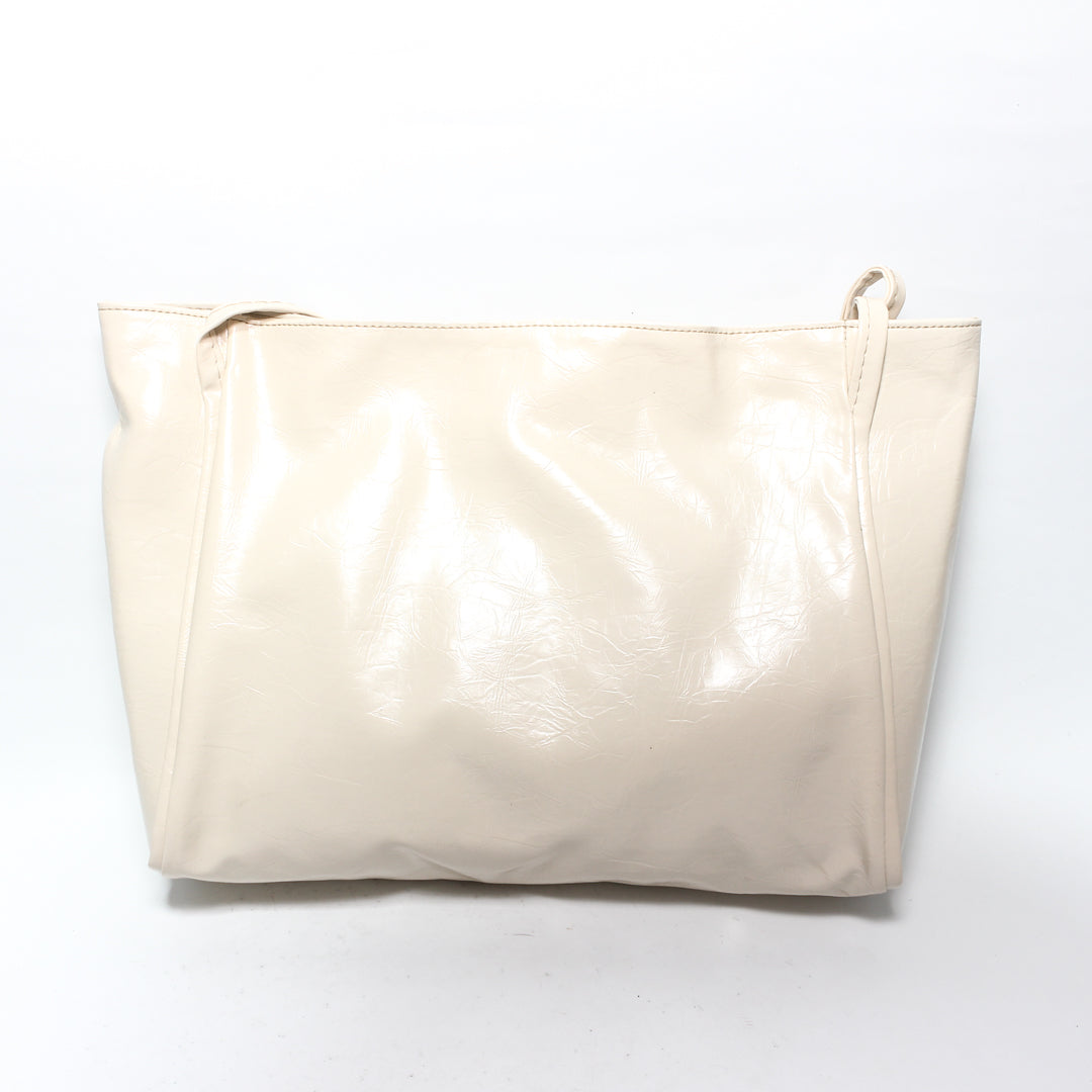 Glossy Shopper Tote Bag - Beige
