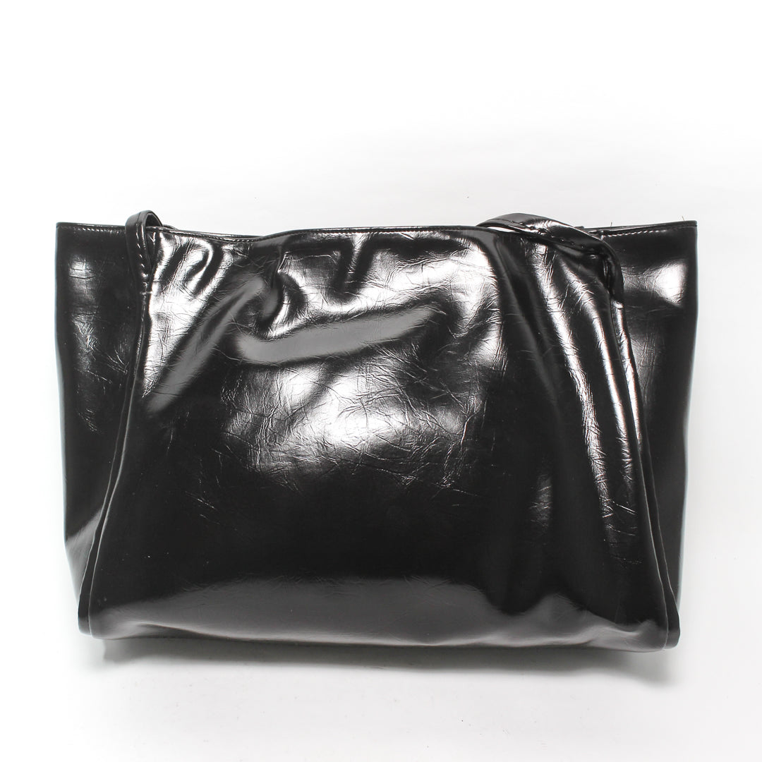 Glossy Shopper Tote Bag - Black