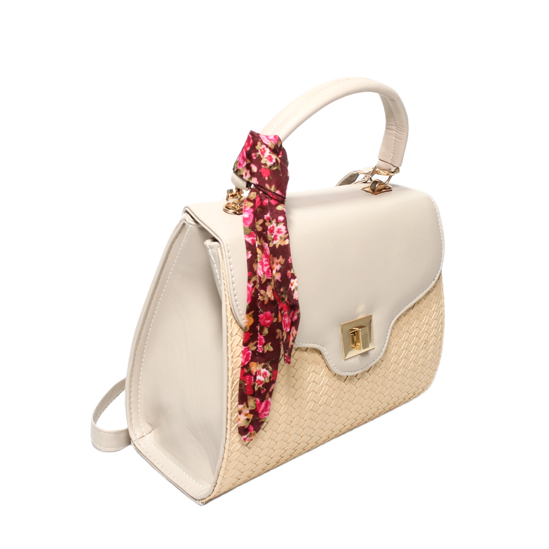 Floral Scarf Satchel Bag - Beige