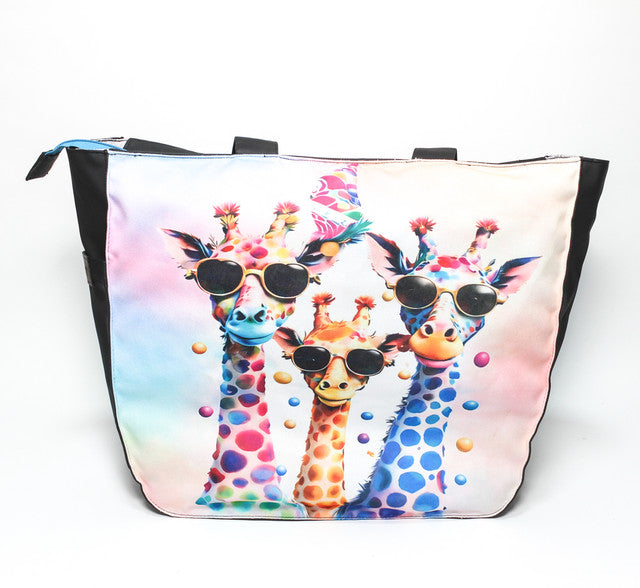 Giraffe Print Canvas Tote Bag - Multicolor