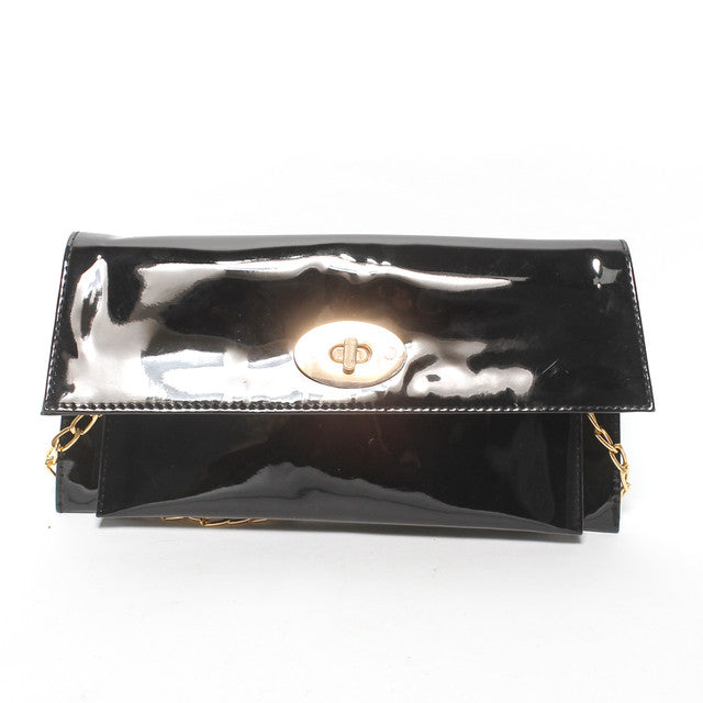 Patent Leather Crossbody Clutch Bag - Black
