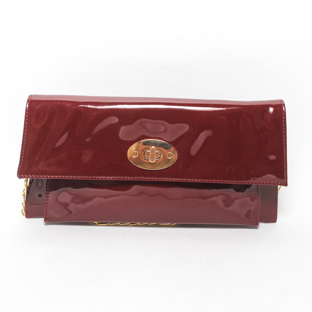 Patent Leather Crossbody Clutch Bag - Burgundy
