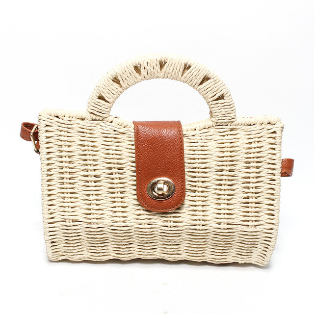 Woven Top Handle Hand Bag - Beige