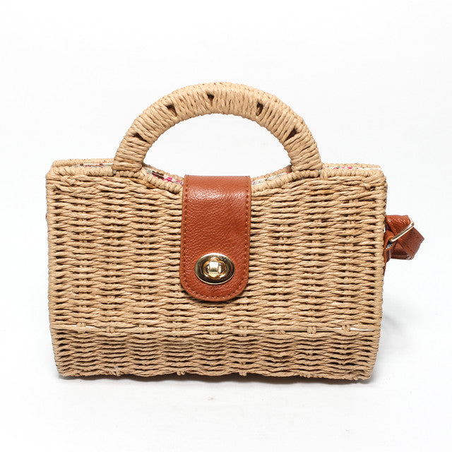Woven Top Handle Hand Bag - Camel