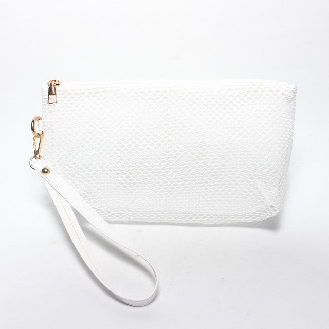 Mesh Wristlet Clutch Bag - White