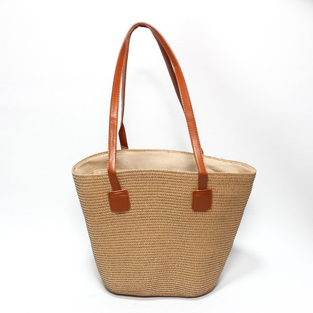 Classic Woven Beach Tote Bag - Camel