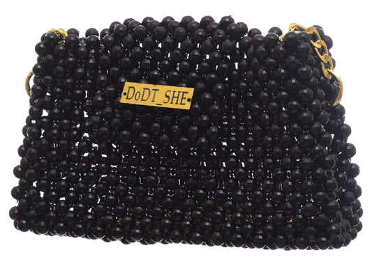 Black Rectangular Bag with Long Gold Handle