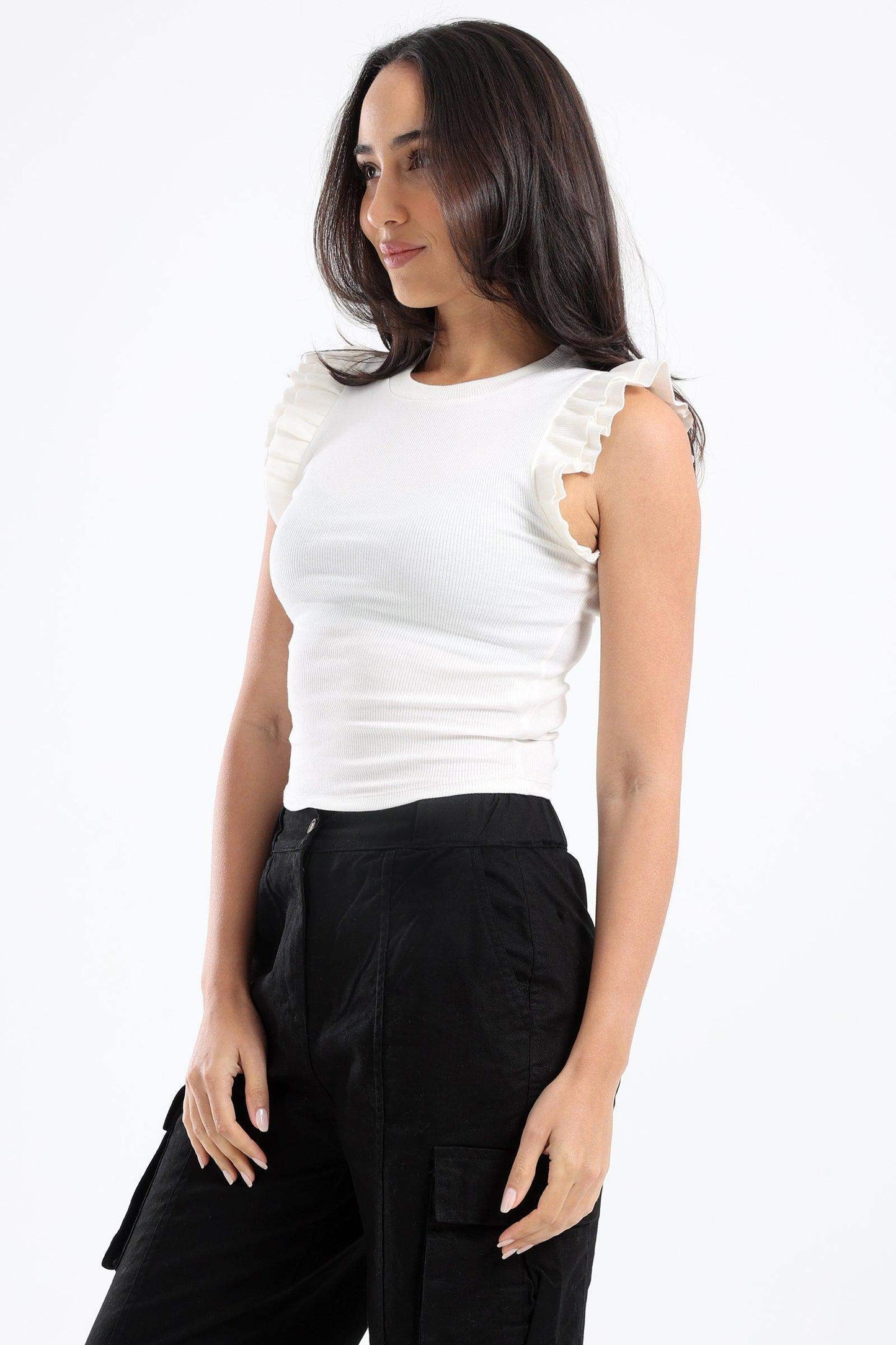 Ribbed Top with Ruffles - Carina - ÙƒØ§Ø±ÙŠÙ†Ø§