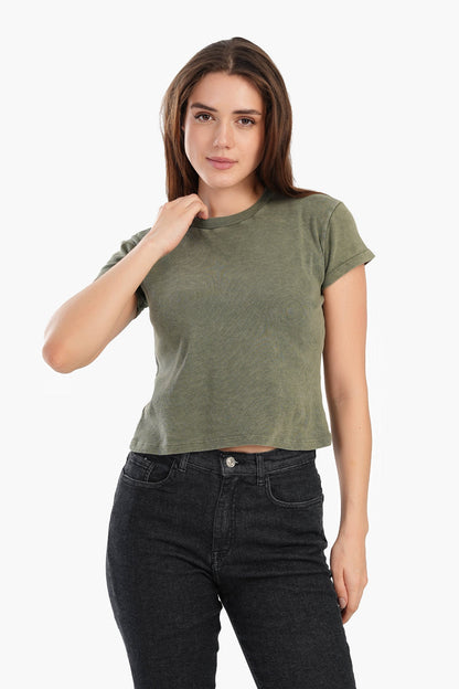 Ribbed Short Sleeves Top