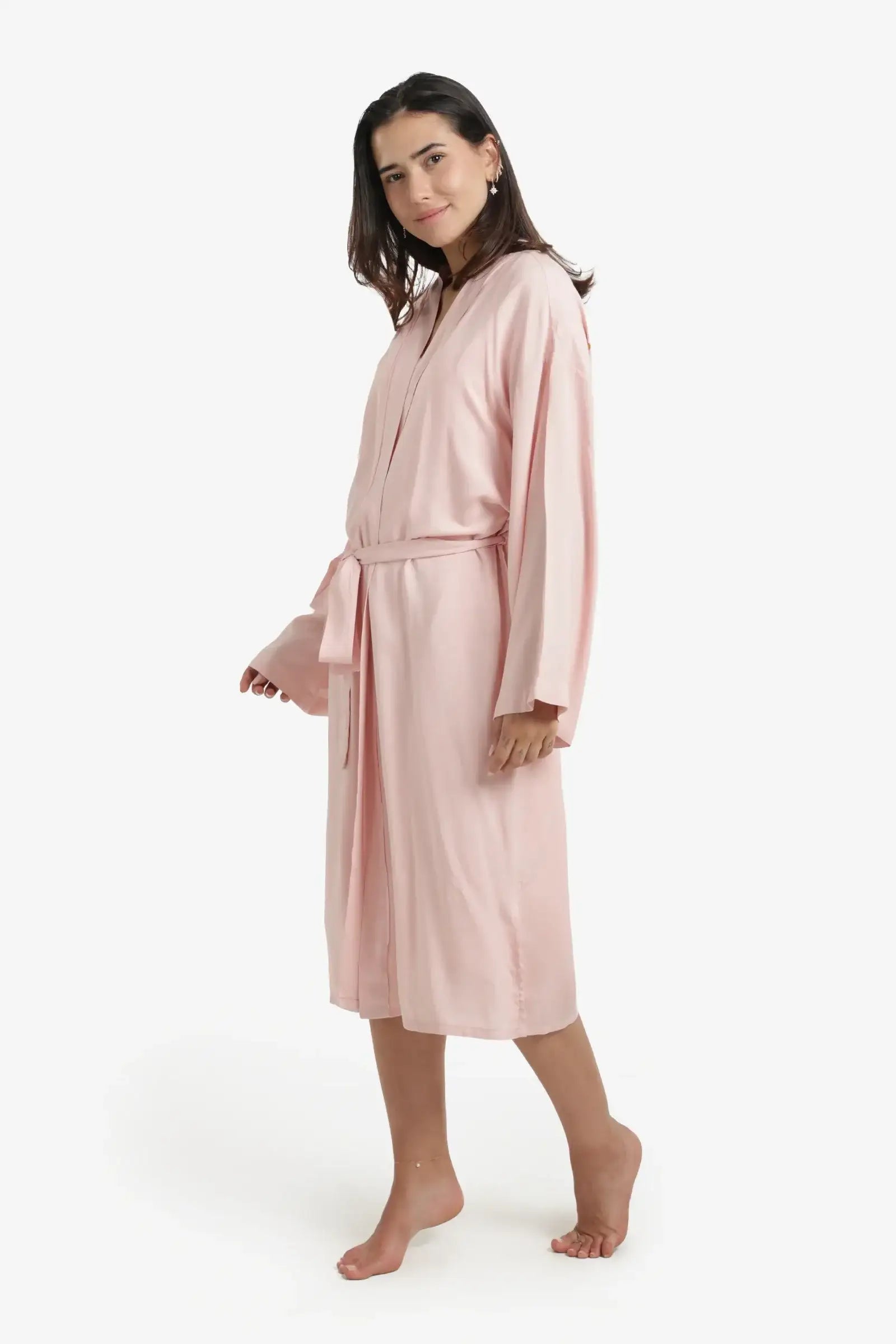 Printed Back Tie-Waist Robe – Blush Pink