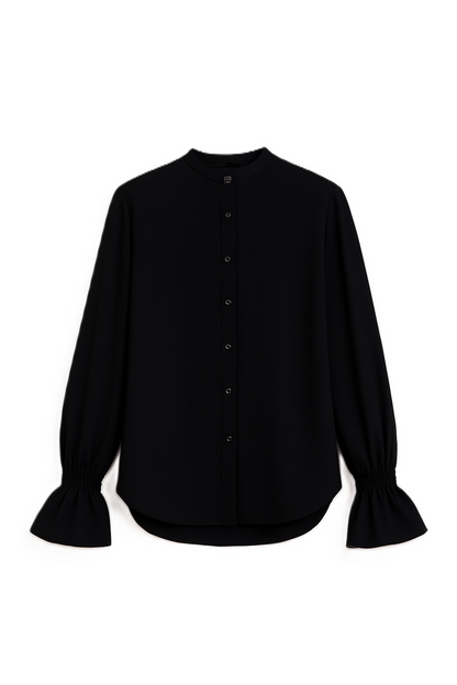 Polyester Solid Long Sleeve Shirt – Black