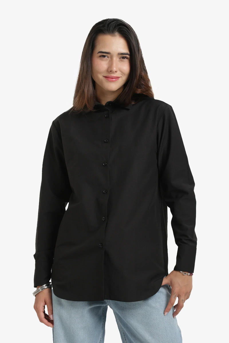 Solid High-Low Relaxed Shirt – Black