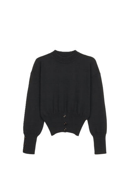 Polyamide Solid Button Detail Pullover – Black