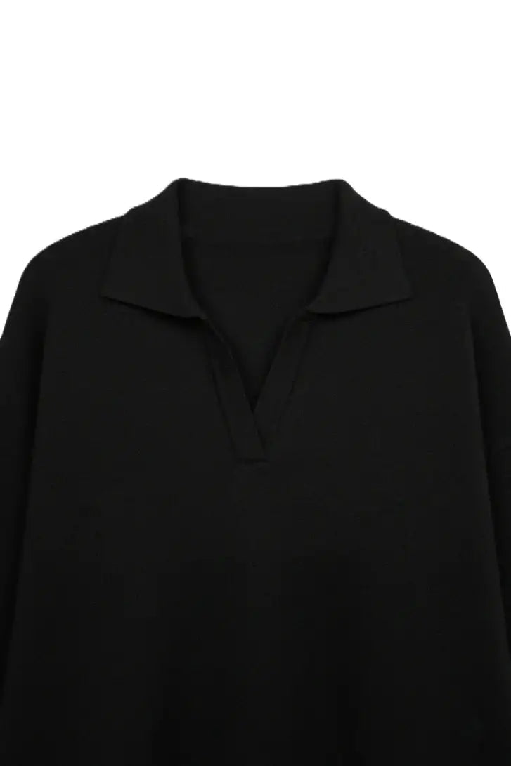 Polyamide Blend Solid Pullover – Black