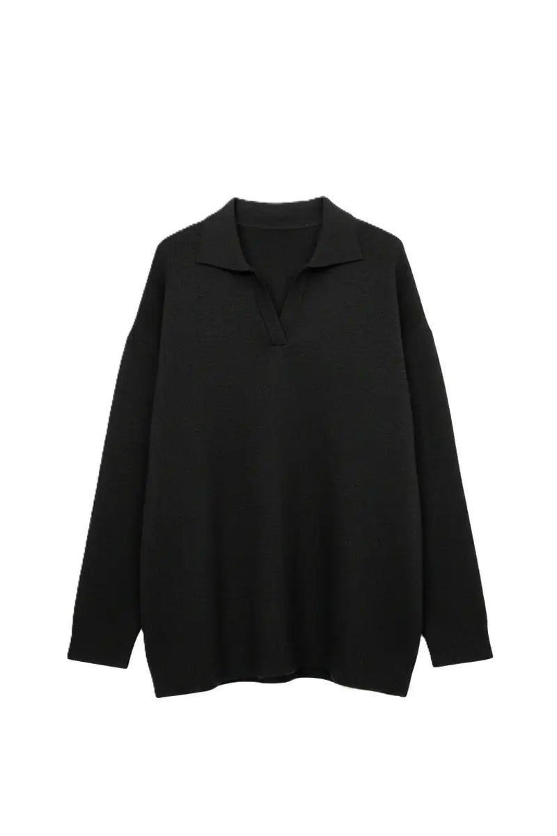 Polyamide Blend Solid Pullover – Black