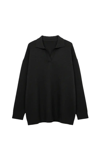 Polyamide Blend Solid Pullover – Black