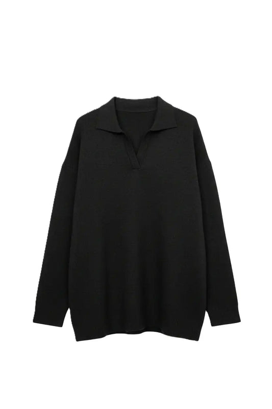 Polyamide Blend Solid Pullover – Black